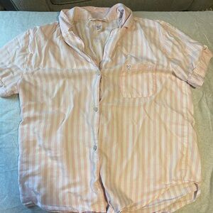 Victoria's Secret button-down pajama top with a pink and white stripe pattern